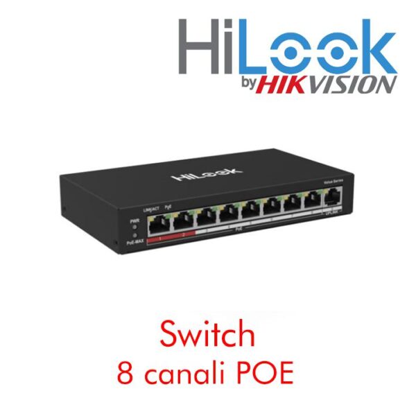 Switch 8ch 100m poe + 1 uplinkgestito fast ethernet a 8 port hikvision hilook