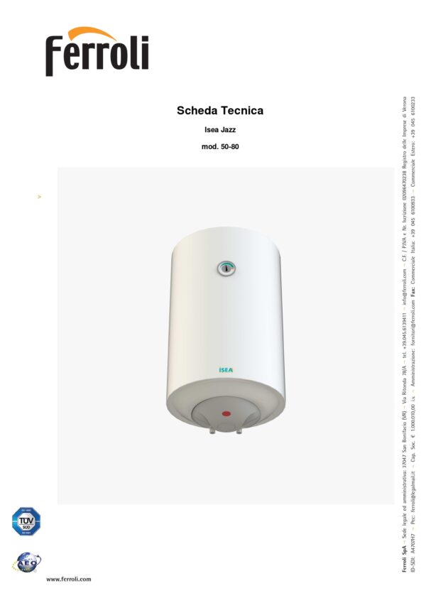 Scaldabagno elettrico 80L Isea gruppo Ferroli - immagine 2