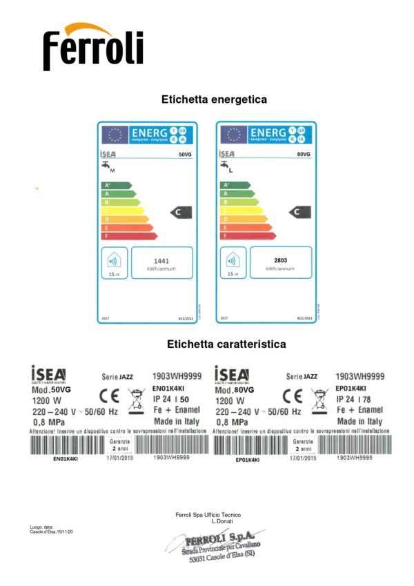 Scaldabagno elettrico 80L Isea gruppo Ferroli - immagine 5