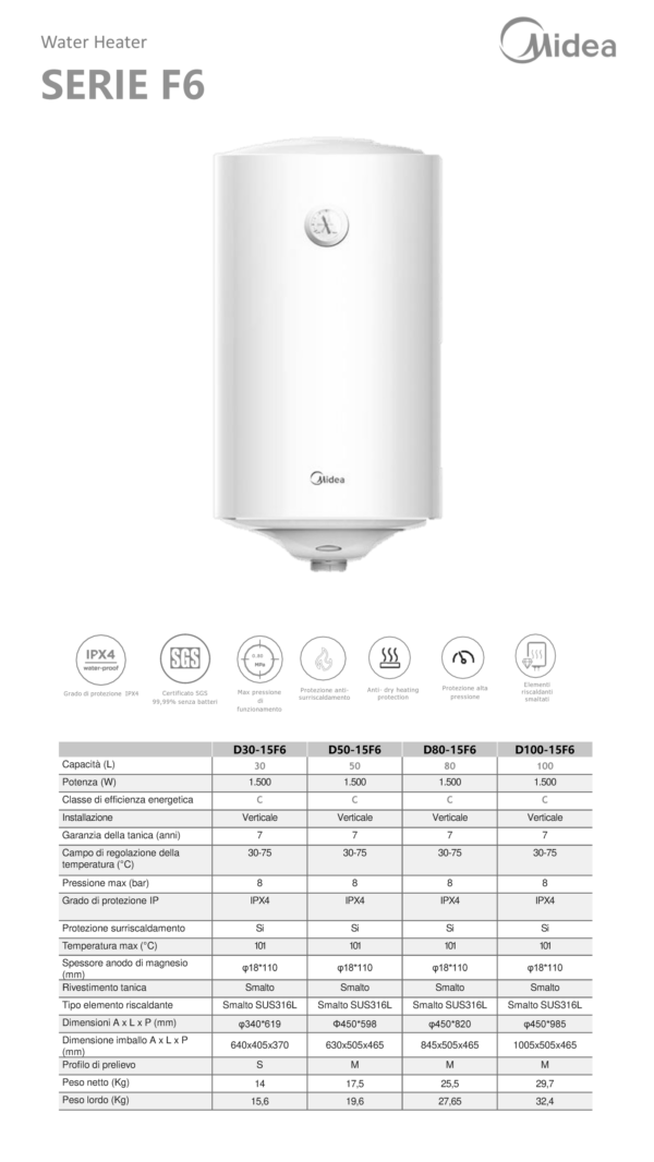 SCALDA ACQUA EL VERT D 50-15F6 50/7 MIDEA BIANCO - immagine 2