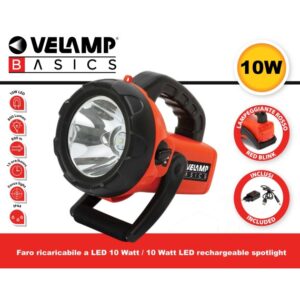 VELAMP Faro LED ricaricabile 10W con lampeggiante rosso