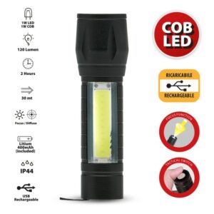 VELAMP THOR MAX: torcia ricaricabile LED 1W con funzione zoom e lanterna laterale.