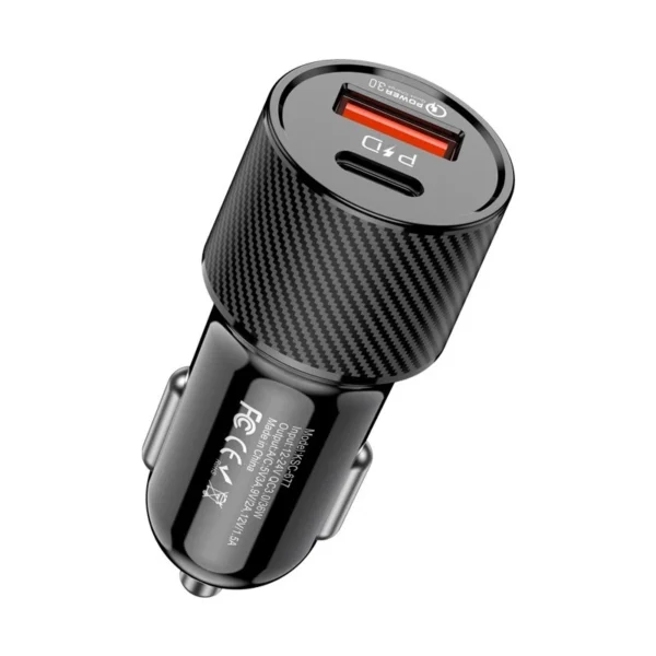Caricabatterie da auto USB/USB type C ricarica rapida nero KSC-677 - immagine 4