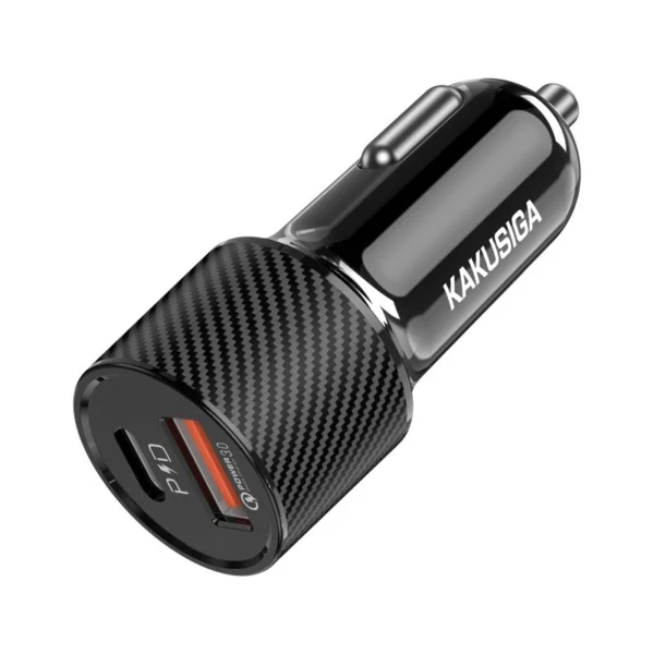 Caricabatterie da auto USB/USB type C ricarica rapida nero KSC-677 - immagine 3