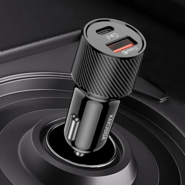 Caricabatterie da auto USB/USB type C ricarica rapida nero KSC-677 - immagine 6