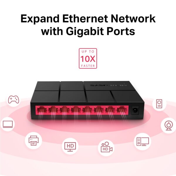 (TG. 8 Porte Plastica) TP-Link Mercusys MS108G Switch Ethernet 8 Porte Gigabit - immagine 3