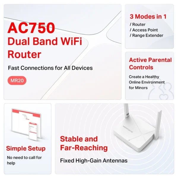 mercusys Router Wireless Dual Band AC750 Mercusys MR20 2.4GHz e 5GHz - immagine 8