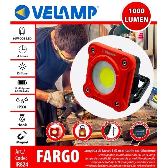 VELAMP FARGO: Lampada da lavoro 10W LED COB ricaricabile 1000 lumen - immagine 5