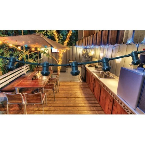 VELAMP PARTY LIGHT: IP44 Catenaria luminosa 10m, con10 portalampada E27 stagni, nera - immagine 4