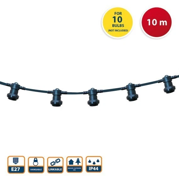 VELAMP PARTY LIGHT: IP44 Catenaria luminosa 10m, con10 portalampada E27 stagni, nera - immagine 2