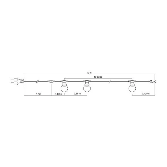 VELAMP PARTY LIGHT: IP44 Catenaria luminosa 10m, con10 portalampada E27 stagni, nera - immagine 3